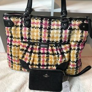 COACH DAISY WOOL TWEED PLAID EMMA TOTE BAG